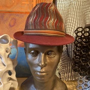 Missoni maroon knit printed wool fedora hat